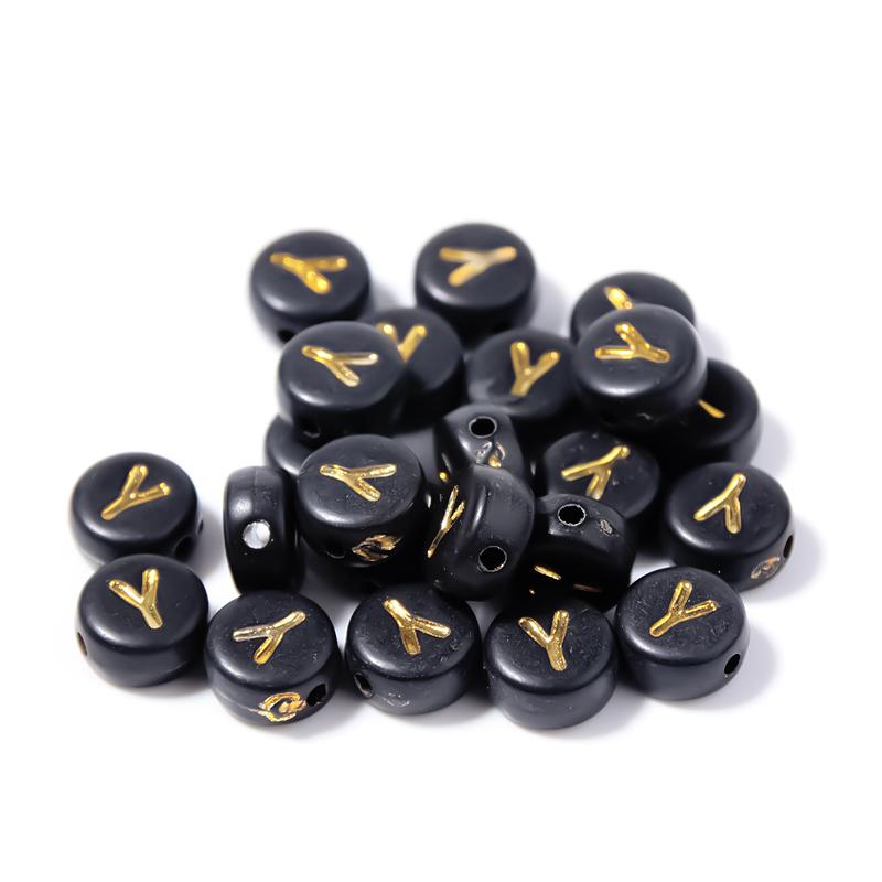 100pcs Black Color Acrylic Letter Beads A-Z Round Flat Alphabet Spacer Bead for Jewelry Making DIY Bracelet Necklace Charms