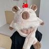 Animal Plush Hat with Moving Jumping Ears & Sound Warm Fleece Cute Capybara Hat Cosplay Dress Up Funny Christmas Gift for Kids