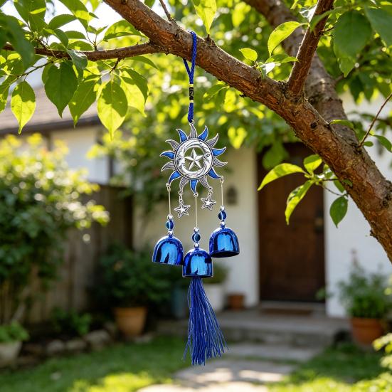Clopoțel de vânt cu Ochi Răi Albastru pentru Exterior Fluture/Elefant/Copac/Soare/Mână Clopoțel Metalic Decorativ Ornament Suspendat pentru Casă Grădină Balcon