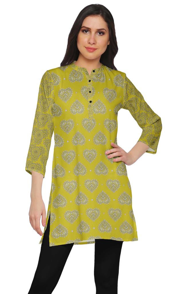 Moomaya Printed Side Slit Short Kurta Tunic For Women Summer Wear Ladies