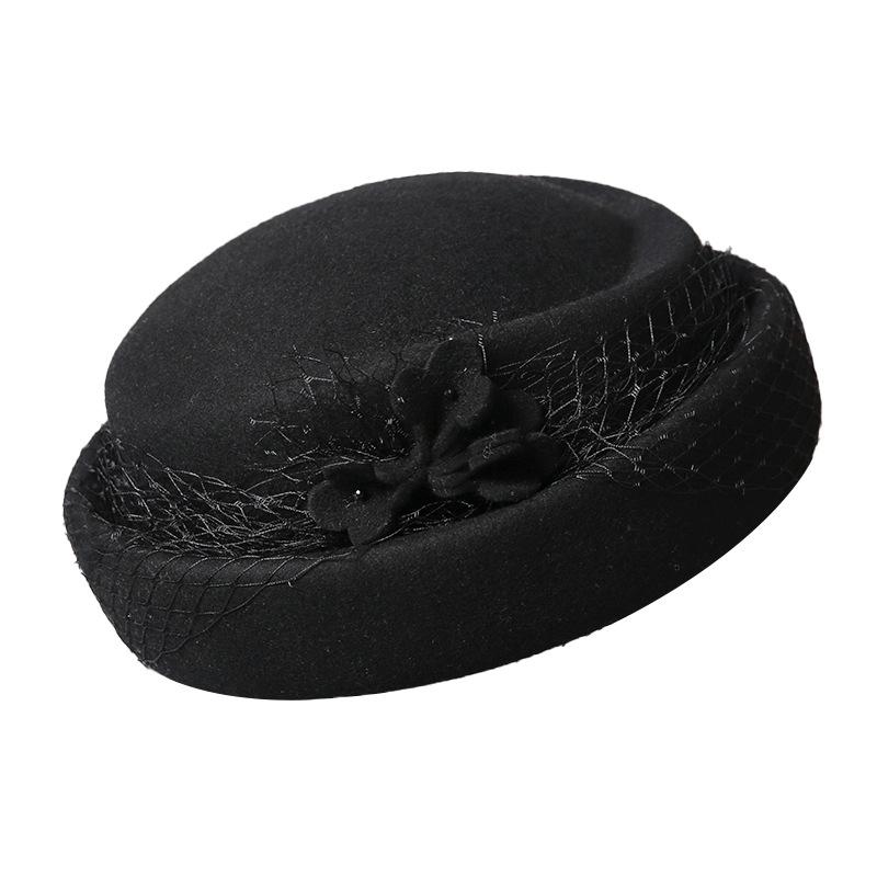 British retro three-dimensional flower beret elegant mesh painter hat women's autumn and winter warm Australian wool felt hat