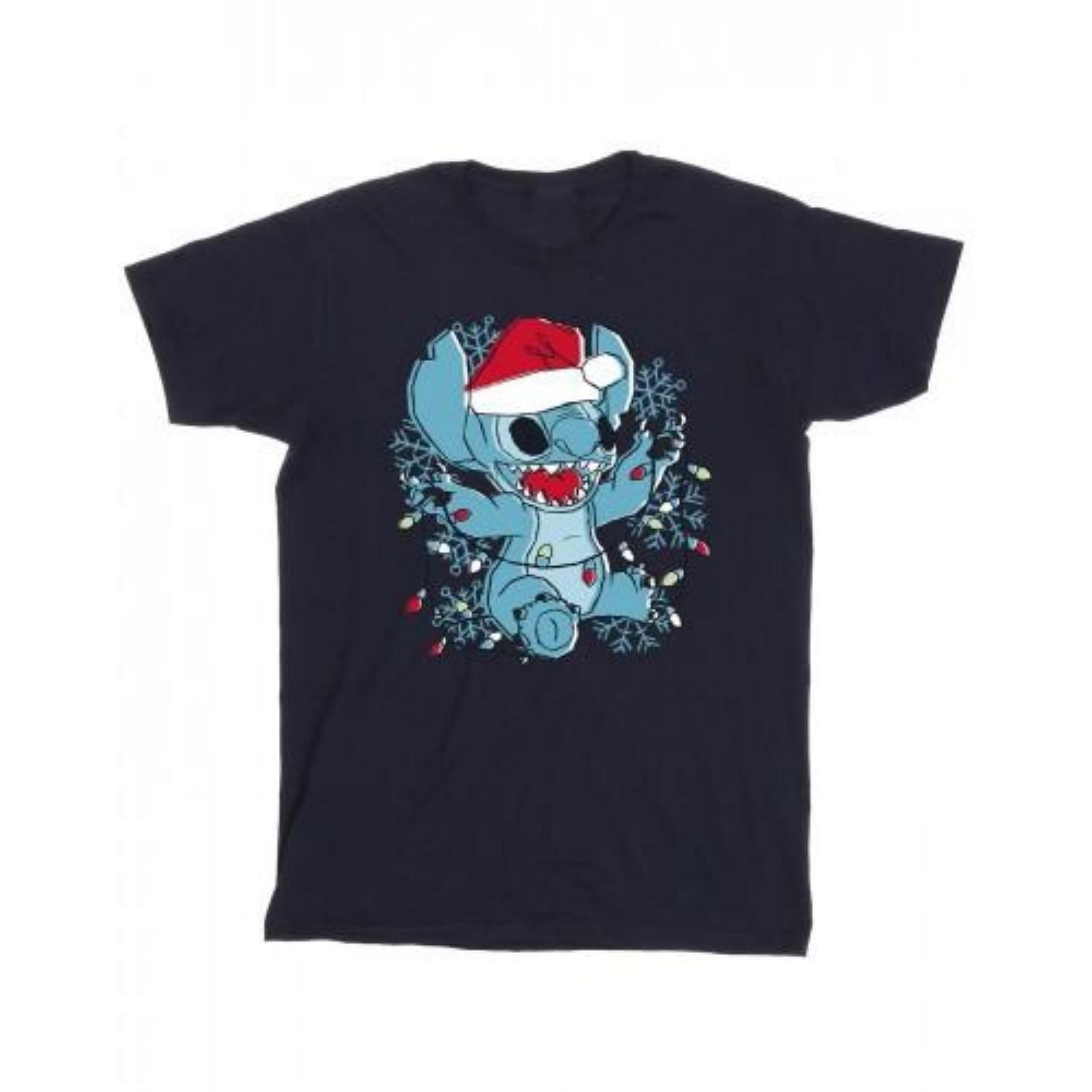 Disney Girls Lilo And Stitch Christmas Lights Sketch Cotton T-Shirt XXXXL