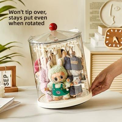 Drehbarer Blind Box Ausstellungsständer, Hängende Aufbewahrung, Staubschutzhülle für Bubble Mart Figuren, Schreibtischständer für Puppen und Ornamente