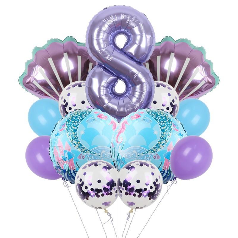 Mermaid Balloon Set Children'S 32-Inch Purple Digital Shell Children'S Birthday Party Arrangement