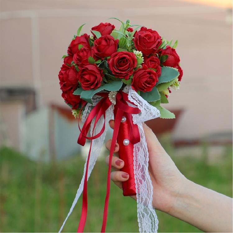 Artificial Rose Flower Bridal Bouquet Reusable Silk Rose Floral Arrangement For Wedding Anniversary Photo Essential