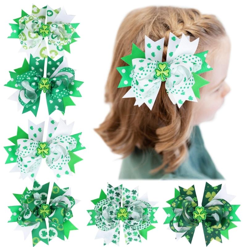 2pcs Irish Themed Bows Hair Clip for Children Hair Accesories Party Hair Decoration for Holiday Celebrations and More