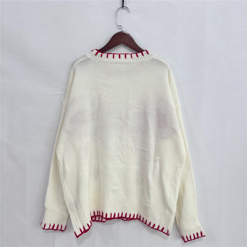 Women's Bow Jacquard Sweater Autumn/Winter Lazy Style Loose Warm Comfortable Hooded Knitted Sweater 3617