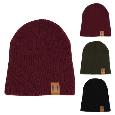 Adult Children  Winter Leather Label Knitted Hat Woolen Hat Warm Hood Hat