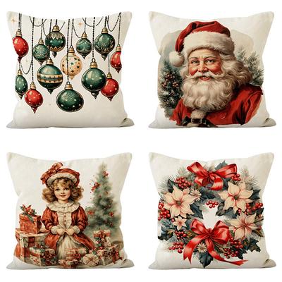 Weihnachten Bedruckter Kissenbezug Linie Weihnachtsmann Kissenbezug Festlicher Sofa Dekokissenbezug