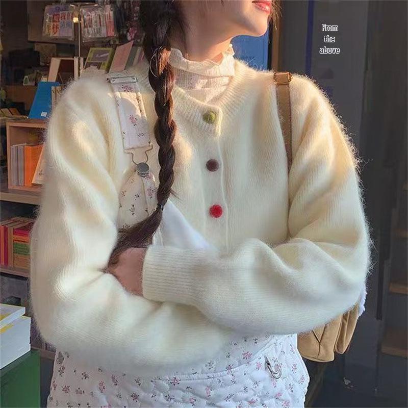 Women's Korean-Style Retro Colorful Button Knit Cardigan - Spring & Autumn, Milky Loose Design, Skin-Enhancing
