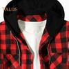 Fall Winter Men Shirt Coat Plaid Print Long Sleeves Chest Pocket Adjustable Drawstring Hood Single-breasted Patchwork Loose Contrast Color Jacket