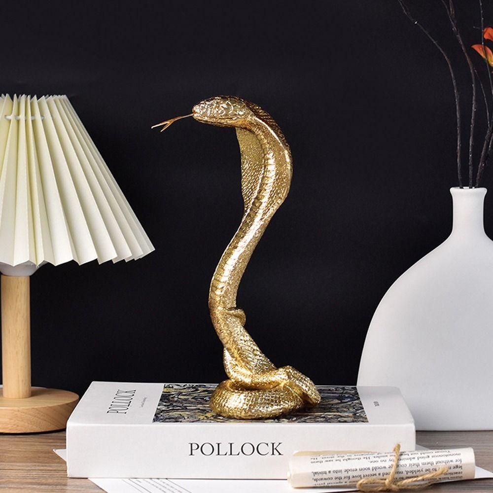 Durable Cartoon Lucky Snake Statue Resin Crafts Funny Cobra Figurine Handmade Simulation Animal Sculpture Desktop Office