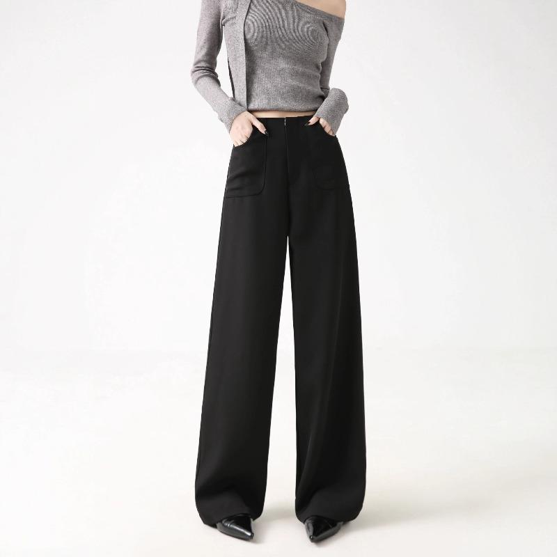 Black straight casual scimitar suit pants women's spring and autumn high-waisted thin and drape wide-leg pants summer