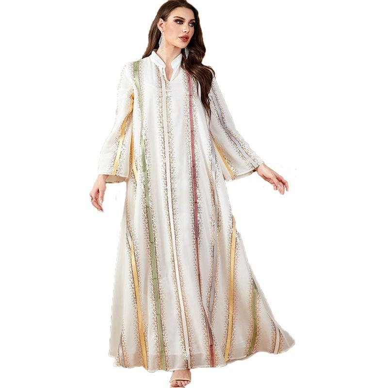 Amazon Middle East Cross-Border Robe Women Clothes Chiffon Embroidery Contrast Color Bronzing Dubai Arab DRESS