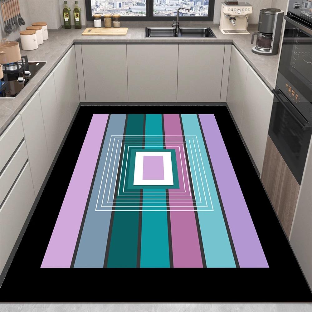 Modern Stripe Print Rug Non-slip Kitchen Floor Mats Living Room Coffee Table Mat Washable Carpet for Living Room Bedroom Decor