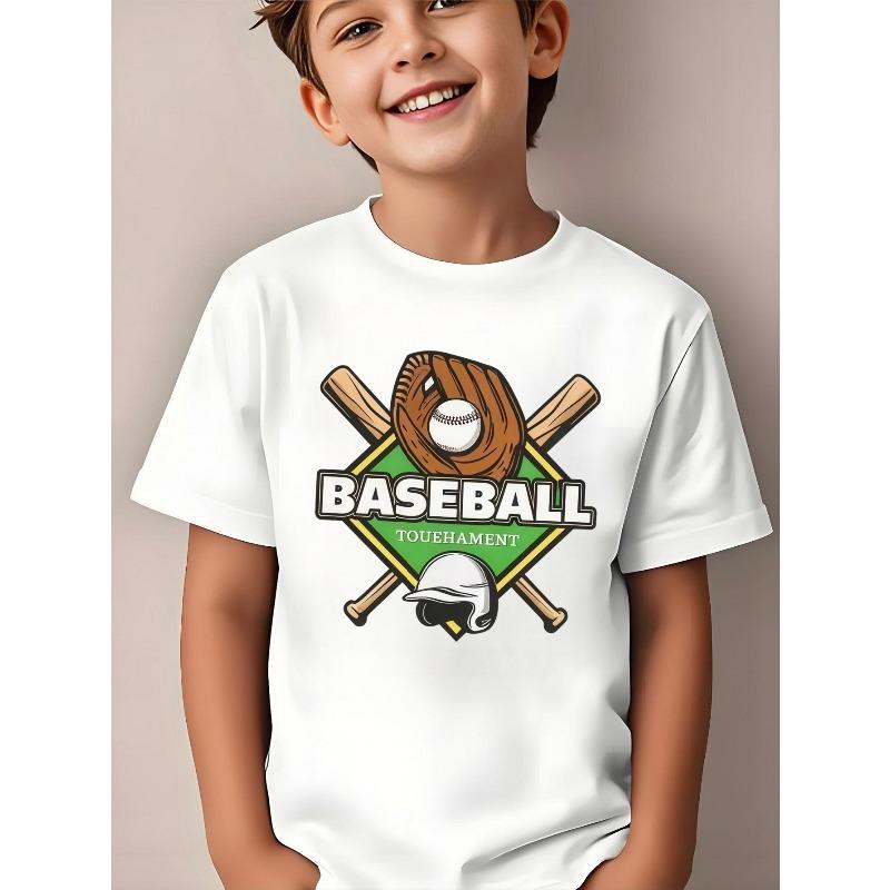 European Sizes Fashionable Short-Sleeve Shirt for Boys with a Sporty And Playful Style: This T-Shirt Features Elements from Baseball Championships,
