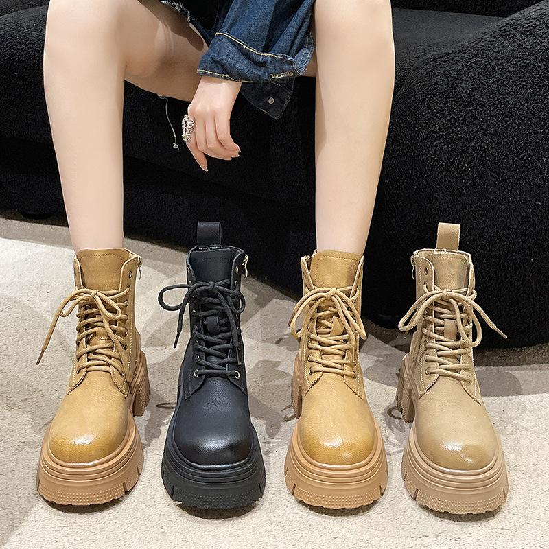 Thick heel retro mid boots cowboy knight boots women's shoes 2025 new autumn and winter pile boots small short boots Martin boots