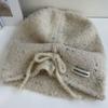Curling lazy wind outdoor drawstring stacking hat knitted wool pullover hat neat solid color ear protection cold hat bag head