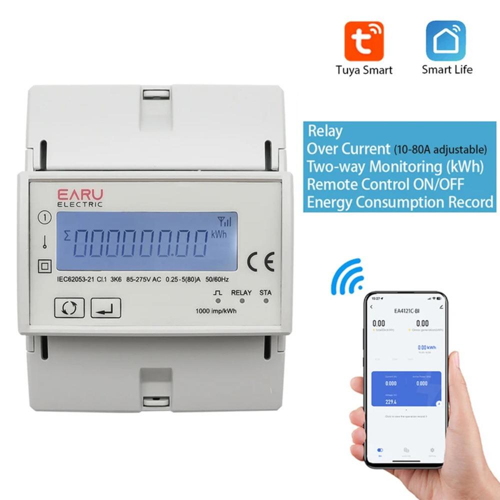 Tuya WiFi/Zigbee 80A Smart Single Phase 2Way Bidirectional Energy Meter Timer Power Consumption Monitor KWh Meter With Backlight