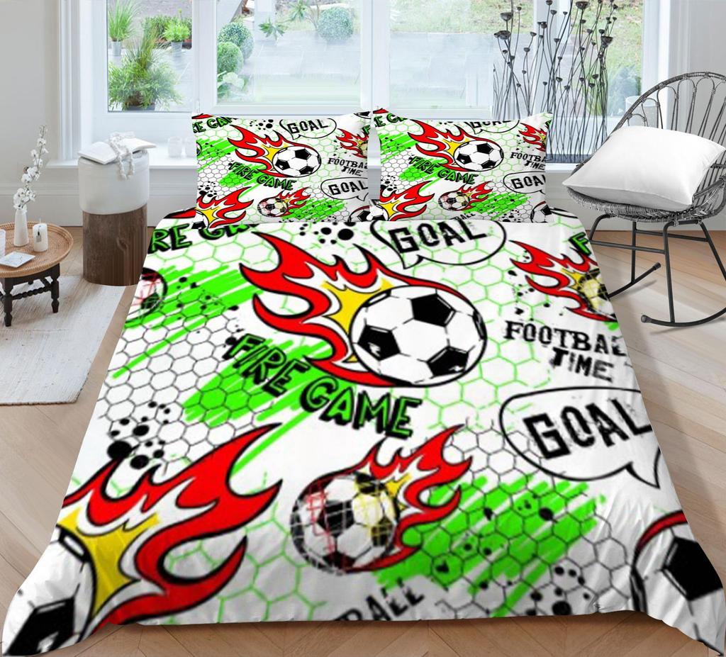 3D fotbalové povlečení Sportovní vzor Povlak na polštář Potah na polštář 2 nebo 3 díly Dekorace do ložnice pro chlapce a muže fotbalové nadšence