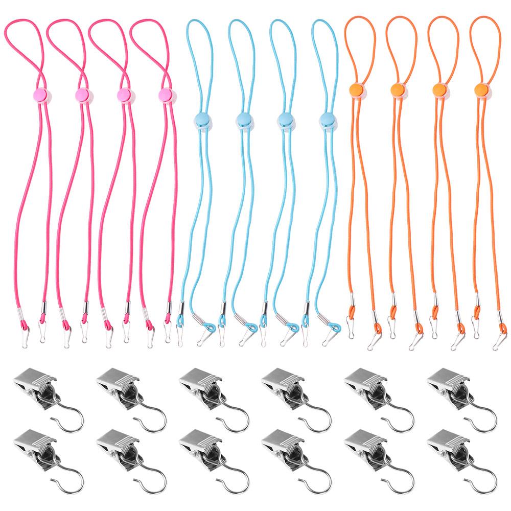

12Pcs Adjustable Cord Cross Stitch Side Clip Set Removable Rope Elastic Hanging Fabric Fastening Clip Colorful Hat Strap