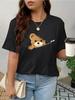 Plus Size Women'S Casual Short Sleeve T-Shirt Cute Zipper Bear Pattern Print, Stretch Crew Neck To