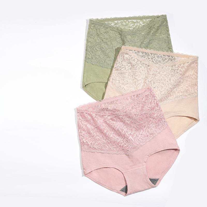 Sexy Spitze High Waist Unterwäsche Graphen Zwickel Antibakteriell Bauchweg Taillenformend Hüftliftend Übergröße Dreiecksslips für Damen