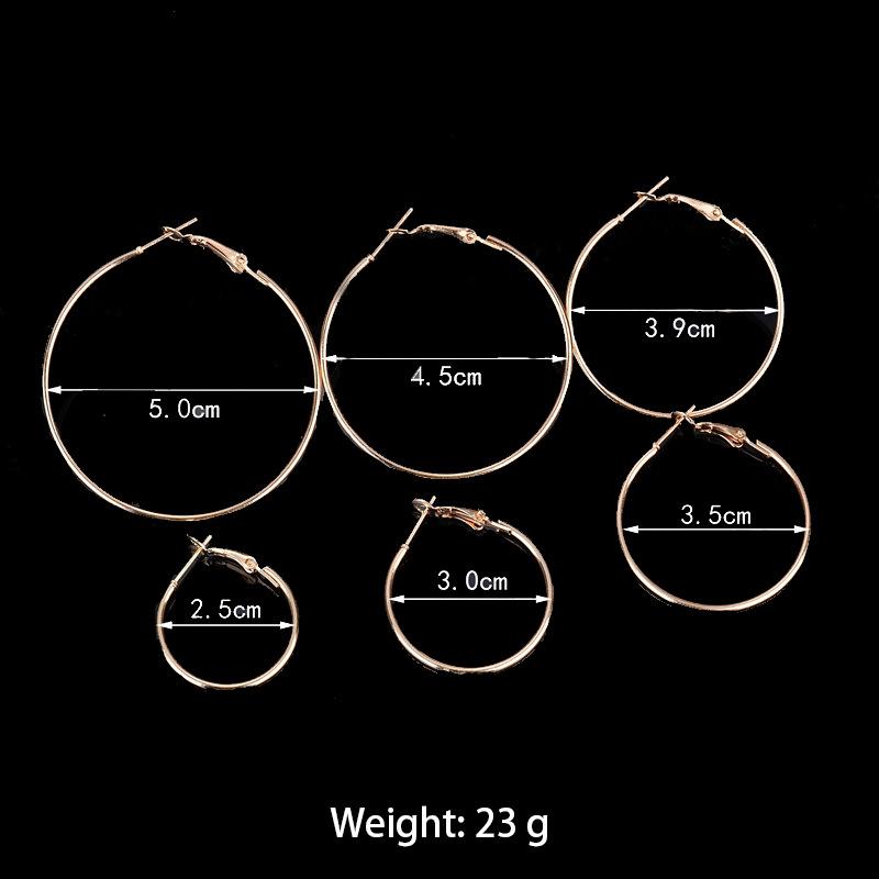 6 Paare/satz Große Runde Creolen für Frauen Kreis Frau Ohrstecker Schmuck Ohrring Sets