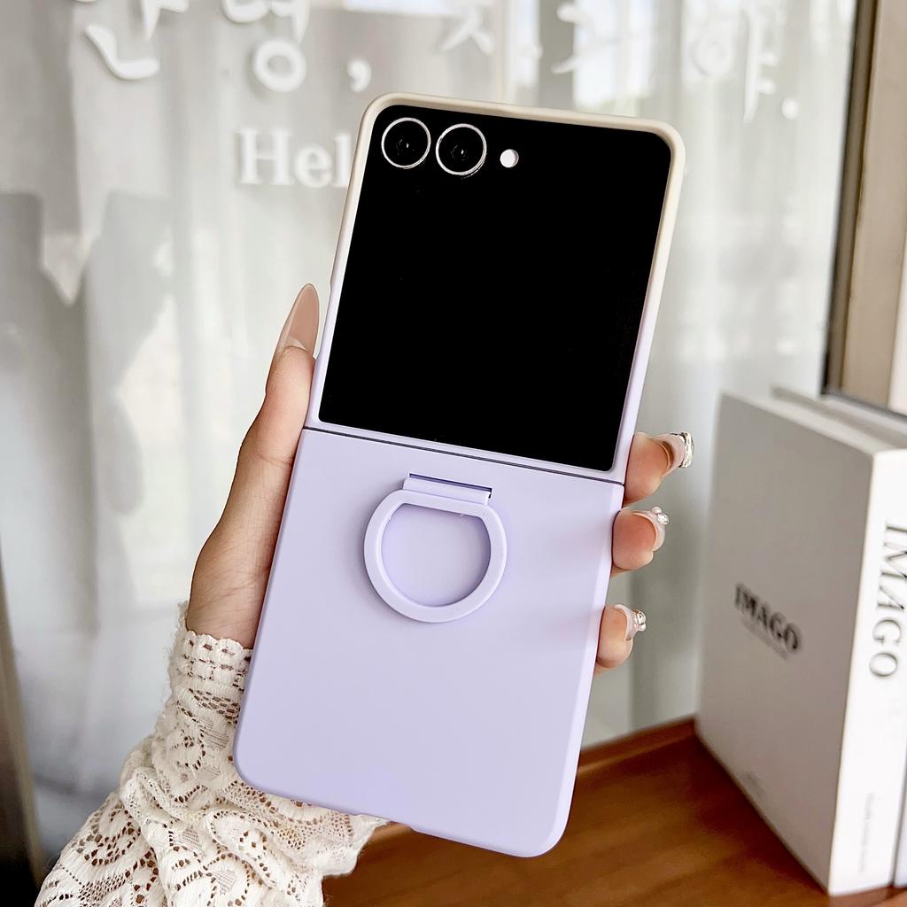 Luxury Candy Color Ring Silicone Finger Buckle Hard Shell Case For Samsung Z Flip 7 FE 6 5  Gradient Matte Shockproof Skin Cover