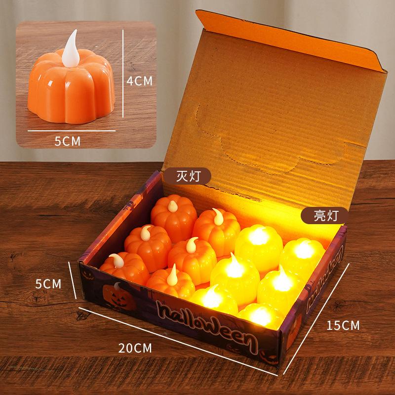 12Pcs Halloween Pumpkin Lights Glow In The Dark Electronic Candle Decorative Props for Party Haunted House Festival Scene Setup Scary Ghost Lanterns