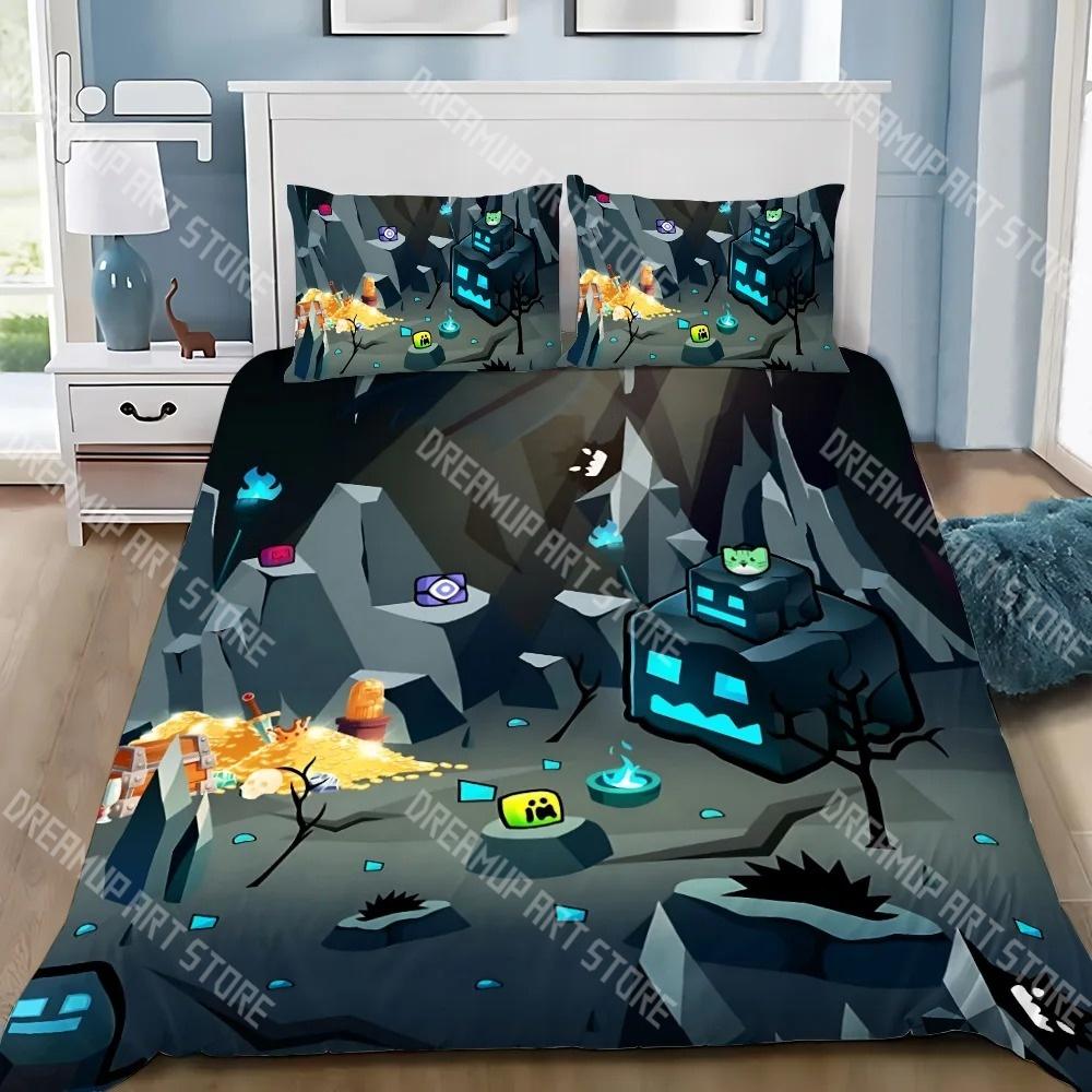 Fashion Hip Hop Angry Geometry Dash Bedding Set Single Twin Full Queen King Size Bed Set Kids Bedroom Duvetcover Sets Bed Sheet