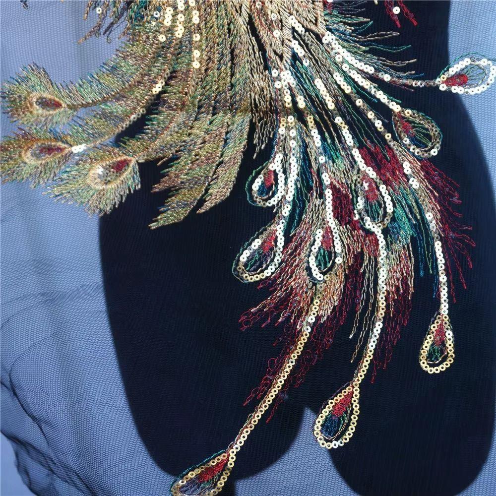Peacock Phoenix Peacock Phoenix Appliques Black Mesh Lace Fabric Gown Appliques Gown Decoration