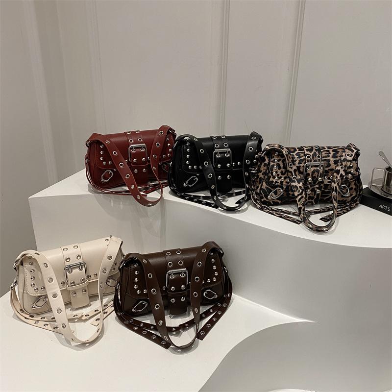 Spicy Girl Women's Studded Baguette Bag – Spring 2025 Motorcycle-Style Shoulder & Crossbody Design