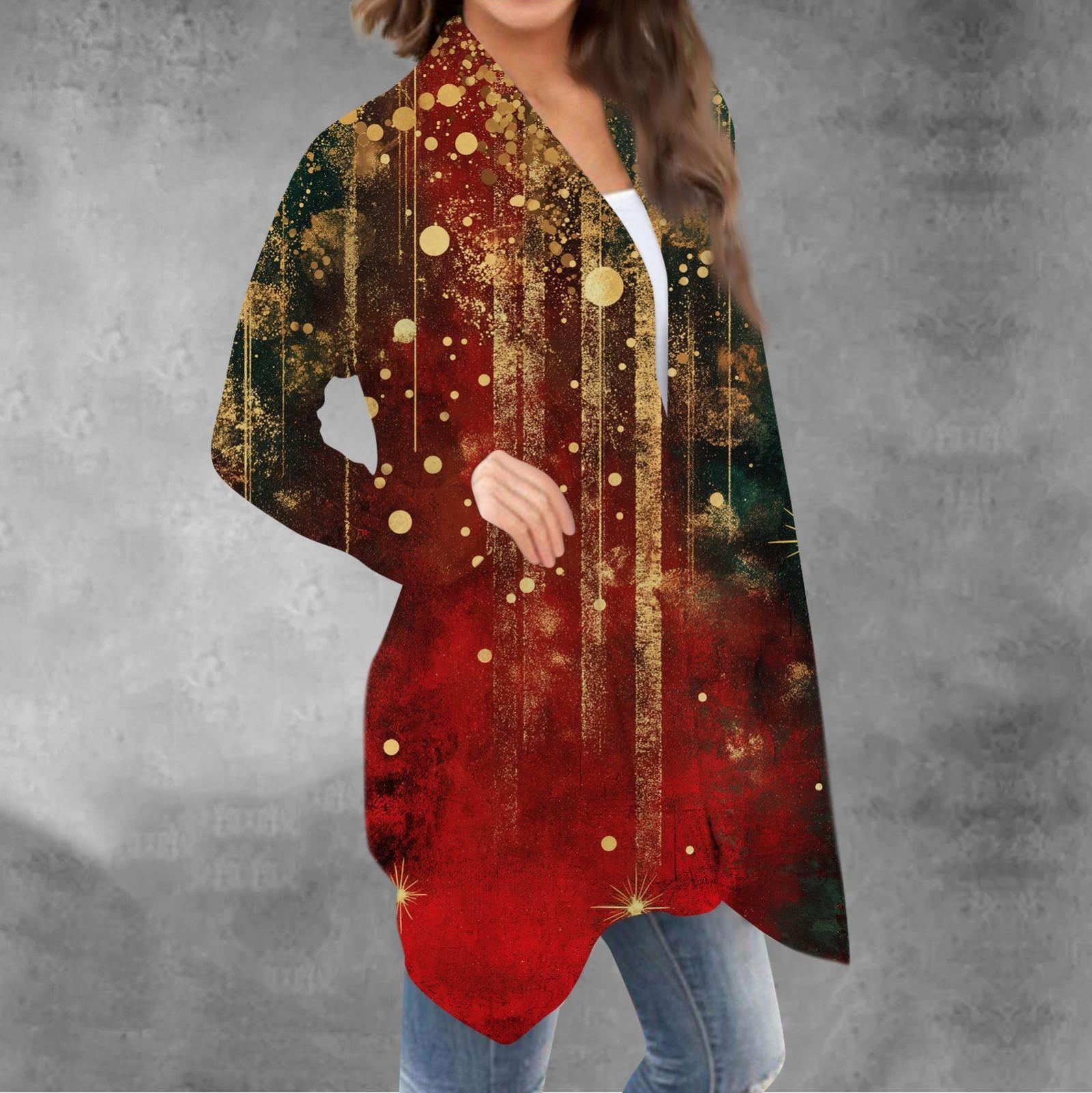 

Женский повседневный кардиган с длинными рукавами и рождественским принтом без верхнего пальто XXXXL