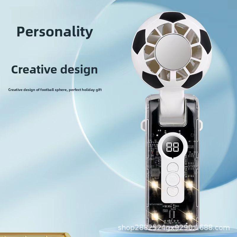 

X68 Football Handheld Fan: Transparent Mecha Design with Digital Display, 100-Speed Turbo, and Ice Pack for Cooling Efficiency Standard белый