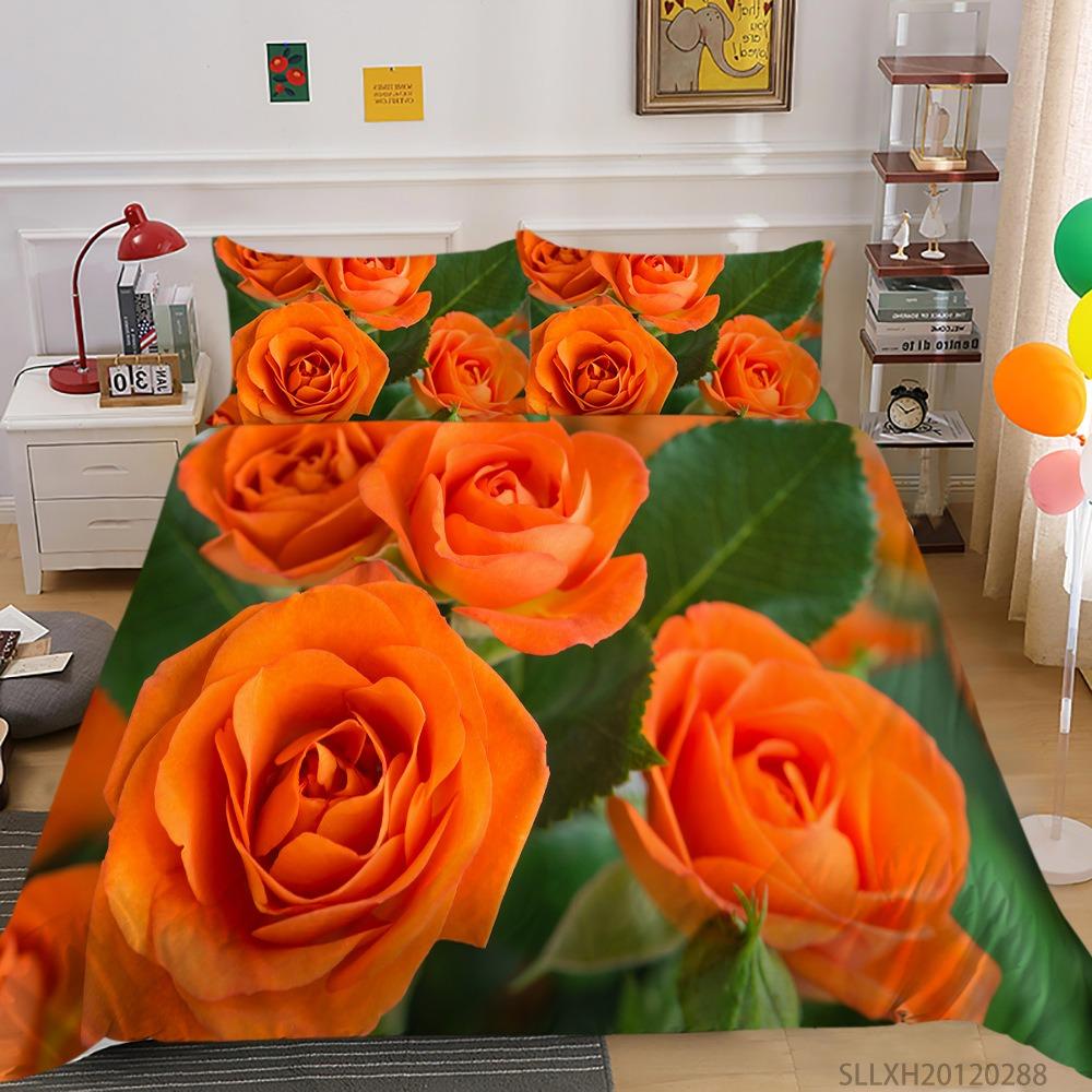 Rose Flower Double Duvet Cover Bedding Set,Quilt Case Linens,King, Queen, Full Size, 3D Print Pillowcase,Single,Twin Bed, 22x240