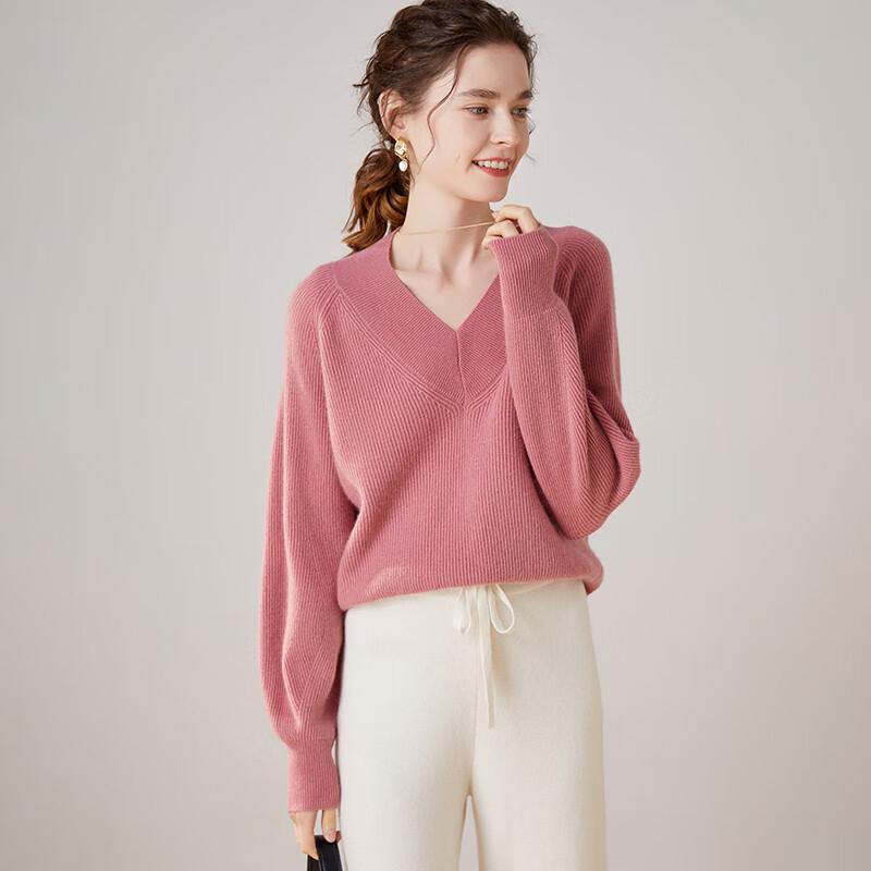 Fanzhen Women's V-Neck Cashmere Blend Sweater