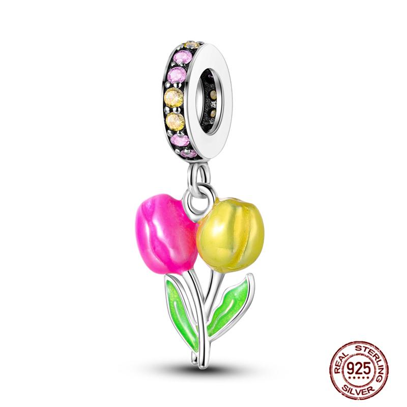 Colorful Heart Murano Glass Flower Travel Pink Charm Bead Components Copper Metal Compatible With Authentic Original Bracelet High Quality Fine