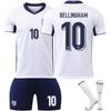 Teens Kids Adults Custome Name Football Kits UEFA Euro 2024 England Home #10 Bellingham Sport Training Jersey Set with Socks