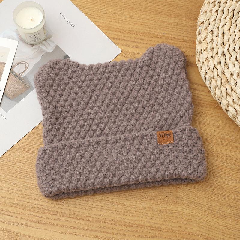 

Sweet and Cute Cat Ears Knitted Diamond Wool Hat Autumn and Winter Casual Versatile Pullover Hat Cold Warm Hat One Size