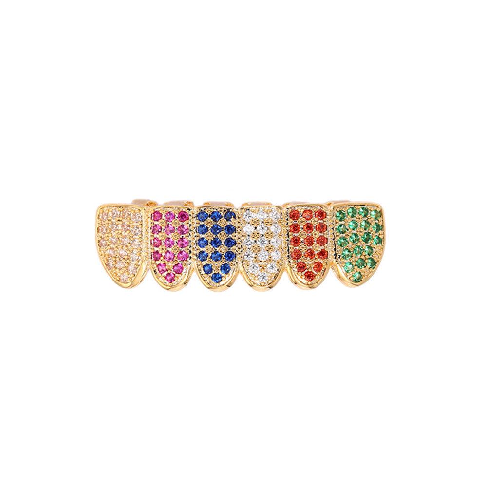 Colorful Zirconia Diamond Hip Hop Street Style Six Teeth Trendy Braces for Men and Women
