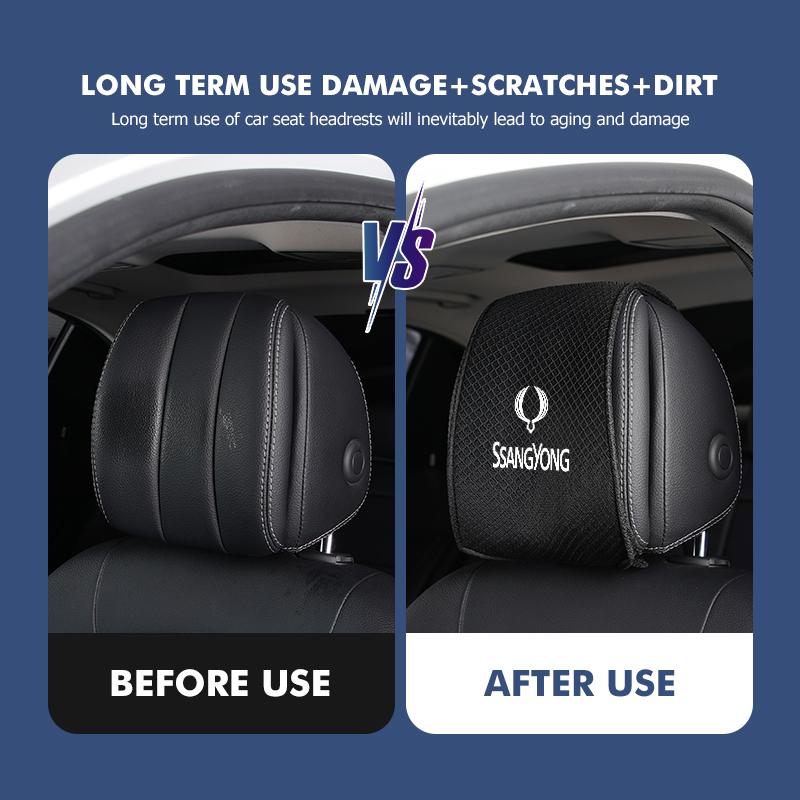 For SsangYong Car Headrest Cover Auto Seat Headrest Cushion Neck Pillow Case Actyon Sport Korando Rexton Kyron Rodius Tivoli