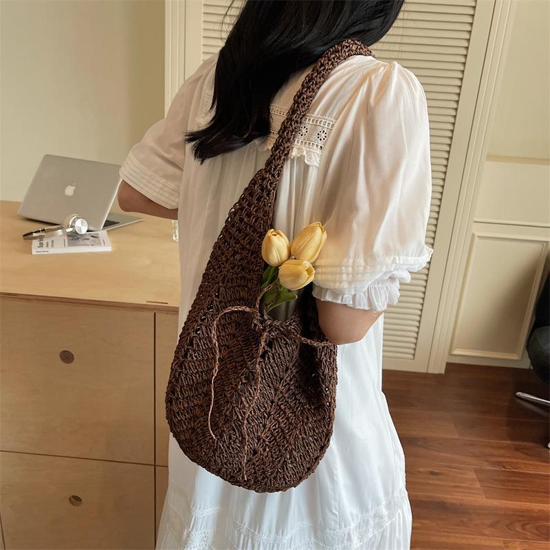 Large Capacity Hollow Knitted Bag Women's Summer New Versatile Shoulder Shopping Bag Woven Tote Bag