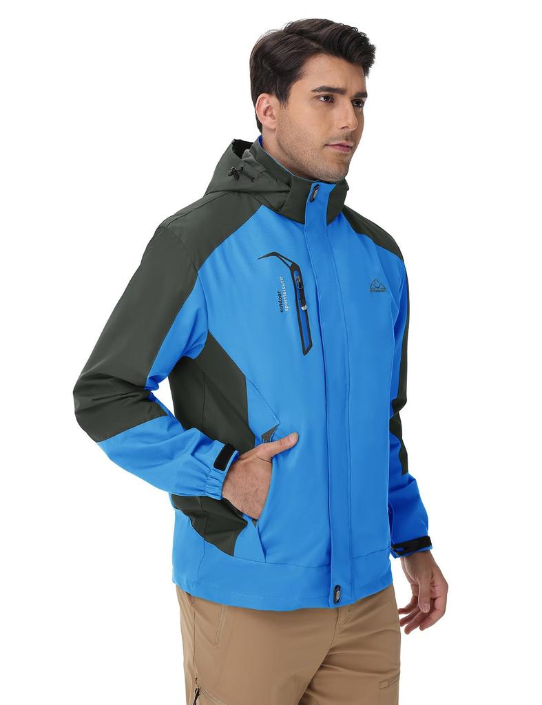 [Gopune] Men's Mountain Parka Outdoor Jacket, Windproof Water-Repellent Hiking Hooded Coat for Climbing Cycling Fishing, Spring Autumn Winter, Blue L