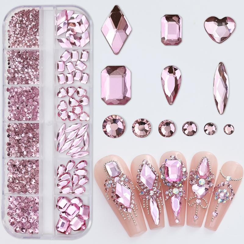 12Grids Nail Rhinestones Luxury Nail Charms Glitter Crystal Jewelry Gems Nail Art Decoration DIY Manicure Rhinestones