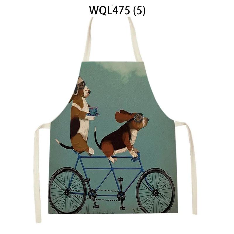 Cartoon Dog Printed Sleeveless Kitchen Aprons Animal Rabbit Fox Pattern Cooking Baking Waist Bib Household Cleaning Pinafore