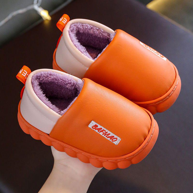 Boys' and Girls' Waterproof Winter Cotton Slippers with Plush Lining, Soft Thick Sole, Available in Small, Medium, and Large.