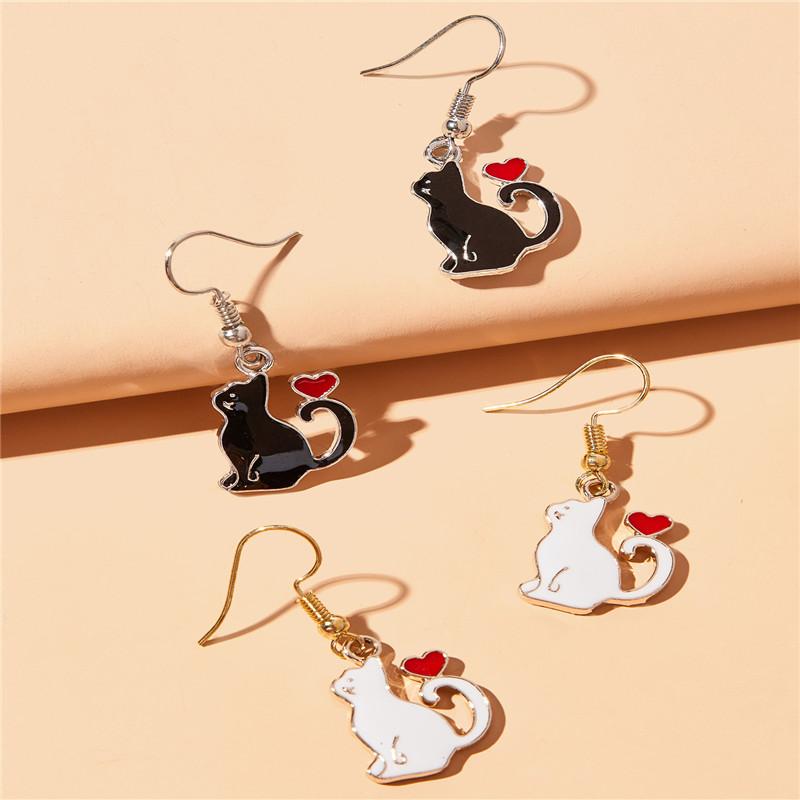 1116 New Fashion Women's Christmas Mascot Cute Cat Earrings Jewelry Fashion Hip Hop Alloy Paint Black Cat Earrings