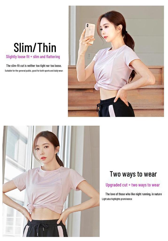 2022 Women's Plus Size Loose Short Sleeve Yoga Fitness Top - Solid Color, Round Neck