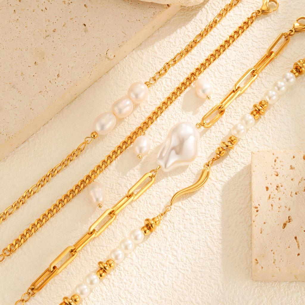 Chic Pepper Imitation Pearl Bead Bracelet for Women,Gold Plated Stainless Steel Chain Bracelets,Hot Sale Jewelry Gift